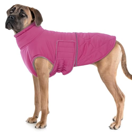 MHaustlie 3XL Hundewarmemantel, Wintermantel für große Hunderassen Hundejacke mit hohem Kragen Fleece-Mantel für Hunde im Schnee Hundewinterbekleidung für Labrador, Dobermann, Schäferhund (Rosa, 3XL) von MHaustlie