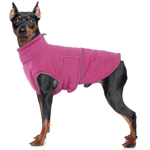 MHaustlie Hundewintermantel Jacke mit Fleece-Innenseite für mittelgroße Hunde Hundesportmantel reflektierende Winterbekleidung für Hunde mit Klettverschluss für mittelgroße Hunde (Rosa, M) von MHaustlie