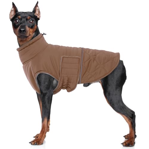 MHaustlie Hundewintermantel Jacke mit Fleece-Innenseite für mittelgroße Hunde Hundesportmantel reflektierende Winterbekleidung für Hunde mit Klettverschluss für mittelgroße Hunde (Braun, M) von MHaustlie