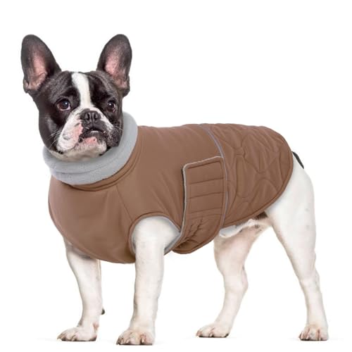 MHaustlie Warmer Hundemantel, kleine Hundewinterjacke, wasserdichte Winterbekleidung für Hunde, französische Bulldogge Mantel, Hundeschneejacke, Bichon, West Highland Terrier(Braun, S) von MHaustlie