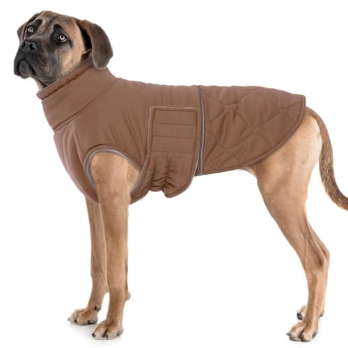 MHaustlie 3XL Hundewarmemantel, Wintermantel für große Hunderassen Hundejacke mit hohem Kragen Fleece-Mantel für Hunde im Schnee Hundewinterbekleidung für Labrador, Dobermann, Schäferhund (Braun, 3XL) von MHaustlie