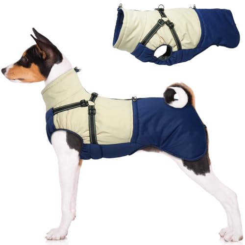 MHaustlie Warmes Hundewintermantel wasserdichte Hundefleecejacke mit Harness-Geschirr und Zugriemen Reflektierender Hundewinterjacke Warme Hundekleidung für große Hunde von MHaustlie