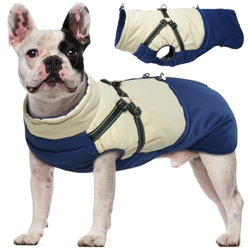 MHaustlie Warmes Hundewintermantel wasserdichte Hundefleecejacke mit Harness-Geschirr und Zugriemen Reflektierender Hundewinterjacke Warme Hundekleidung für große Hunde von MHaustlie