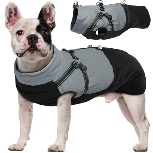 MHaustlie Warmes Hundewintermantel wasserdichte Hundefleecejacke mit Harness-Geschirr und Zugriemen Reflektierender Hundewinterjacke Warme Hundekleidung für große Hunde von MHaustlie