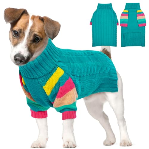 MHaustlie Winter Warm Hundepullover, Hunde Rollkragenpullover Strickwaren, Weicher Warmer Hundepullover, Hundepullover Mittelgroßee Hunde Boston Terrier, Bulldogge, Jack Russell Terrier(M, Grün) von MHaustlie