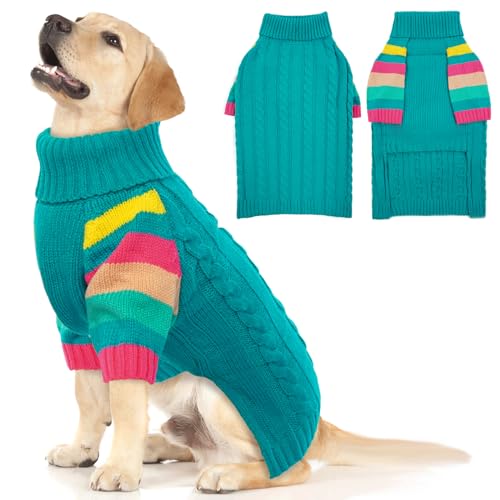 MHaustlie Winter Warm Hundepullover, Klassischer Rollkragen Hundepullover, Winter Welpen Hundepullover Halloween Weihnachten, Hundepullover für Große Hunde Beagle, Border Collie, Husky(2XL, Grün) von MHaustlie