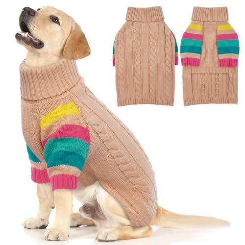 MHaustlie Winter Warm Hundepullover, Klassischer Rollkragen Hundepullover, Winter Welpen Hundepullover Halloween Weihnachten, Hundepullover für Große Hunde Beagle, Border Collie, Husky(2XL, Rosa) von MHaustlie