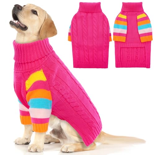 MHaustlie Winter Warm Hundepullover, Klassischer Rollkragen Hundepullover, Winter Welpen Hundepullover Halloween Weihnachten, Hundepullover für Große Hunde Beagle, Border Collie, Husky(2XL, Rose) von MHaustlie