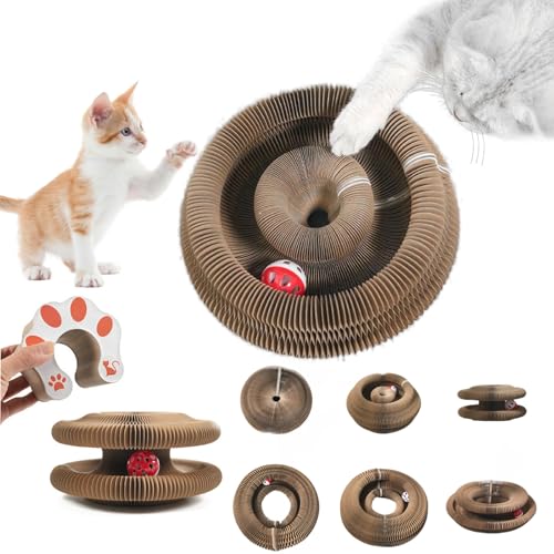 MHwan Katzenspielzeug, 2-in-1 Kratzbrett und Kitten Spielzeug mit Glocke, Kratzfest und langlebig, Akkordeon-Design, mehrere Formänderungen Sorgen für EIN Gefühl von Frische, faltbar zur Aufbewahrung von MHwan