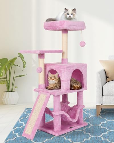 MIAO PAW 22 PinkCat Tree für Indoor Katzen, Katzenturm mit Kratzbaum, Modern Activity House Hängematte & Hängender Ball Condo mit Brett MIAO PAW 22 PinkCat Tree für Indoor Katzen, Katzenturm mit Kratzbaum, Modern Activity House Hängematte & Hängender Ball Condo mit Brett von MIAO PAW