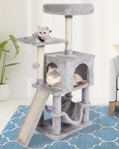 MIAO PAW Katzenbaum für Indoor-Katzen, Katzenturm mit Kratzbaum, moderne Aktivitätshaus-Hängematte & hängender Ball Condo mit Brett von MIAO PAW