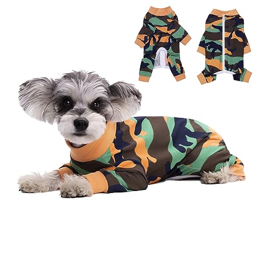 Camouflage-Anzug, für Damen und Herren, für kleine, mittelgroße Hunde, chirurgischer Genesungsanzug, Body nach Operationen, Reißverschluss am Rücken, für Welpen, Katzen, langärmelig, Einteiler nach von MIAODODO