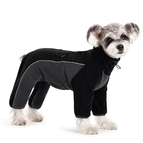 Hunde-Wintermantel aus weichem Fleece für kleine und mittelgroße Hunde, winddicht, warm, kaltes Wetter, Ganzkörperweste, gemütlicher Overall, Bekleidung, Outfit Kleidung (Schwarz, L) von MIAODODO