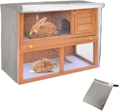 Abdeckung für Kaninchenstall, wasserdichte Kaninchenkäfig-Staubschutz, 210D-Oxford Doppelschicht Abdeckung für Katzen, Hamster, Kaninchen, Haustiere, 122x50x105cm (‎Grau) von MIATTCLD