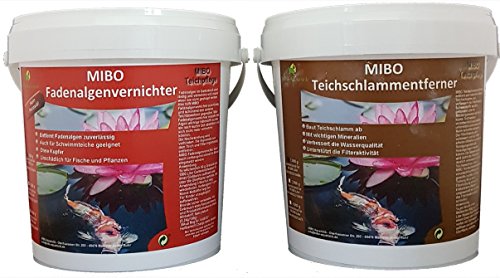 Fadenalgenvernichter+Teichschlammentferner Set 2x1 Kg Gartenteich Fadenalgen Stopp Teich Schlammentferner für 30.000/60.000 Liter von MIBO-Aquaristik