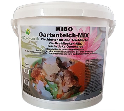 MIBO Gartenteich Mix 5000ml Eimer Teichpflege Futter Gartenteich Flocke Sticks Gammarus Pellets von MIBO-Aquaristik