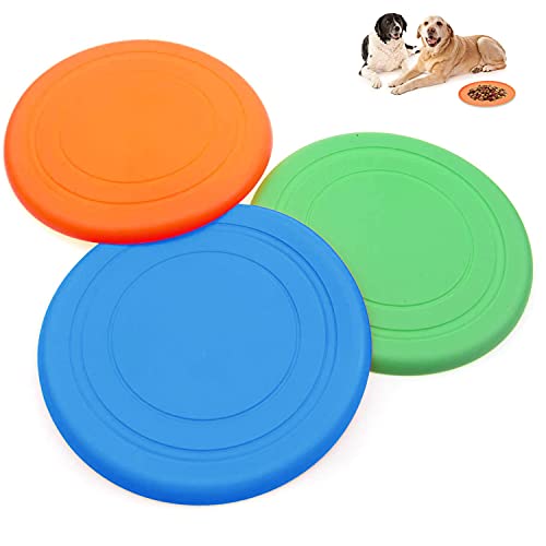 Frisbee,3 StückHunde Frisbees Hundespielzeug Frisbee,Gummi Frisbee,Für Land und Wasser,Hundetraining, Werfen, Fangen & Spielen,Für Hunde Aller Größen(Blau,Grün,Orange) von MICHETT