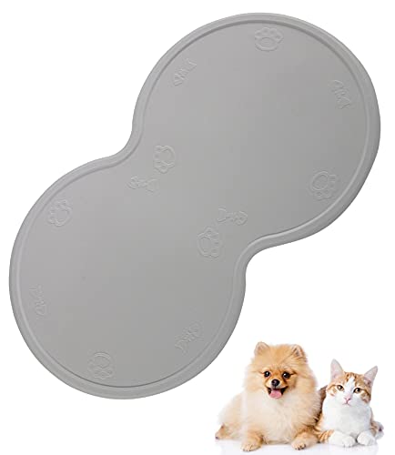 MICHETT Napfunterlage,Haustier Platzmatte aus Silikon für Katze oder Hund (rutschfest & wasserdicht) Unterlage mit Rand für Futternäpfe Wassernapf, Futtermatte 48 x 27cm(Grau) von MICHETT