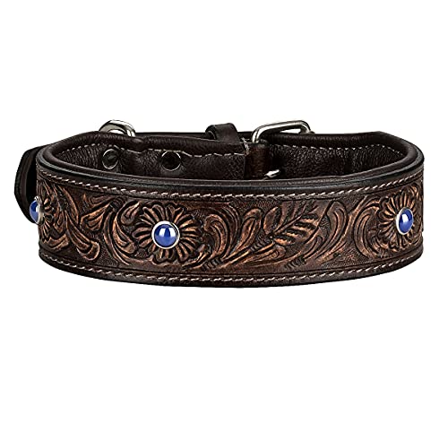 MICHUR Antonio Hundehalsband Leder, Lederhalsband Hund, Halsband, BRAUN, Leder, mit blauen Steinchen, Blau, in verschiedenen Größen erhältlich von MICHUR OUR WORLD OF PETS FINEST