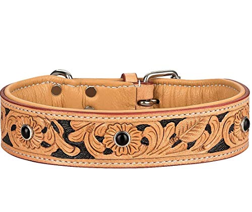 MICHUR Jose Hundehalsband Leder, Lederhalsband Hund, Halsband, Beige, Leder, mit gefärbten Bereichen in Schwarz und Schwarzen Steinen von MICHUR OUR WORLD OF PETS FINEST