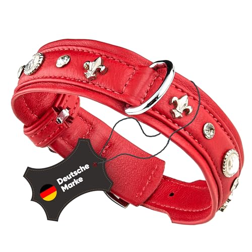 MICHUR Julieta Hundehalsband Leder, Lederhalsband Hund, Halsband, Rot, Leder, mit Lilien,Strasssteinen und großem Kristall, in verschiedenen Größen erhältlich von MICHUR OUR WORLD OF PETS FINEST