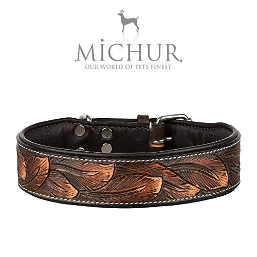 MICHUR Luna Hundehalsband Leder, Lederhalsband Hund, Halsband, Leder, Braun Schwarz Muster, in verschiedenen Größen erhältlich von MICHUR OUR WORLD OF PETS FINEST