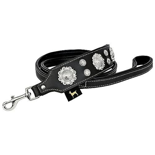 MICHUR Nero Leine Hundeleine Leder, Lederleine Hund, Leine, schwarz breit mit schönem Stanzmuster, Leder, 150cm, passendes Halsband Vespasian ist separat erhältlich von MICHUR OUR WORLD OF PETS FINEST