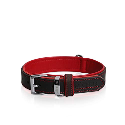 MICHUR Oleo Rot Hundehalsband Leder, Lederhalsband Hund, Halsband, Braun, Leder, in verschiedenen Größen erhältlich von MICHUR OUR WORLD OF PETS FINEST