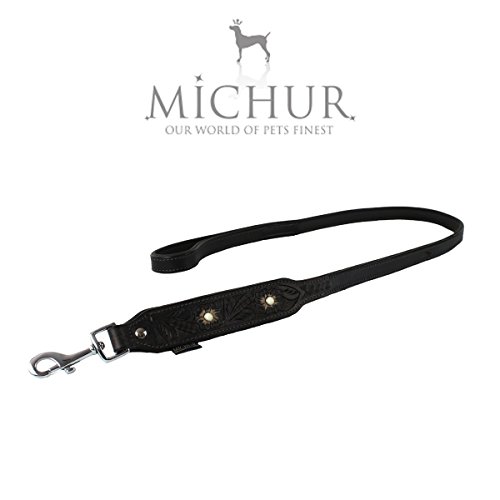 MICHUR Pablo Leine Hundeleine Leder, Lederleine Hund, Leine, BRAUN, Leder, mit gestanzten Blumenmuster und weißen Stein Größe (ca.) 150x2,5cm von MICHUR OUR WORLD OF PETS FINEST