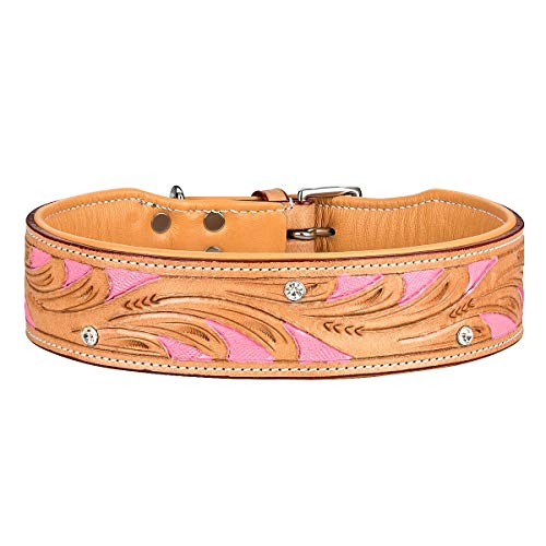 MICHUR Pinklady Hundehalsband Leder, Lederhalsband Hund, Halsband, Leder, BEIGE, Caramel, Braun, PINK, MIT STANZUNGEN und Strasssteinen in verschiedenen Größen erhältlich von MICHUR OUR WORLD OF PETS FINEST