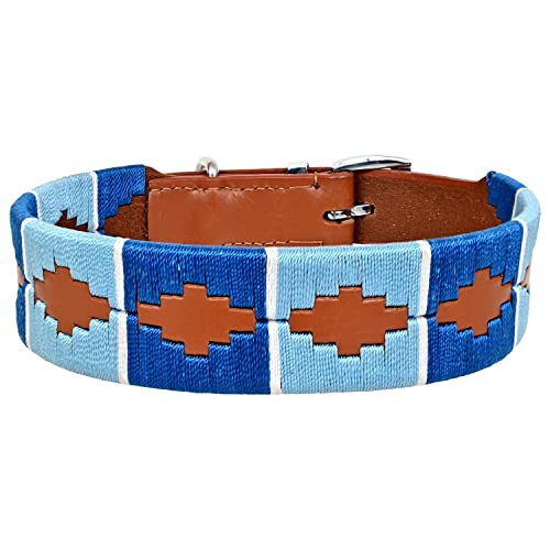 MICHUR Pippa Braun Blau Türkis Baumwollgarn Hundehalsband Leder, Lederhalsband Hund, Halsband, Leder, mit Garn Applikationen,in verschiedenen Größen erhältlich und passender Hundeleine von MICHUR OUR WORLD OF PETS FINEST