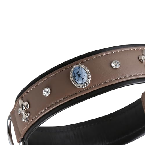 MICHUR Rodrigo Hundehalsband Leder, Lederhalsband Hund, Halsband, Taupe,Grau-schwarz, Leder, mit Lilien,Strasssteinen und grau marmorierten Steinen, in verschiedenen Größen erhältlich von MICHUR OUR WORLD OF PETS FINEST