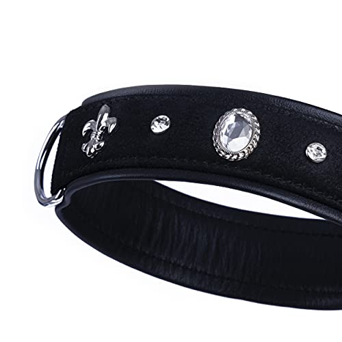 MICHUR Velvet Hundehalsband Leder, Lederhalsband Hund, Halsband, Schwarz, Leder, mit Lilien,Strasssteinen und großem Kristall, in verschiedenen Größen erhältlich von MICHUR OUR WORLD OF PETS FINEST