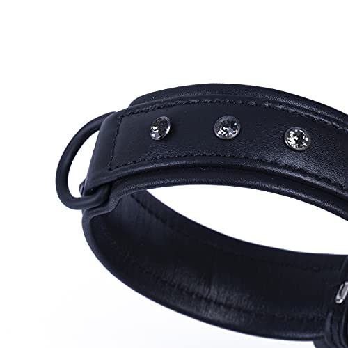 MICHUR Zorro Hundehalsband Leder, Lederhalsband Hund, Halsband, Schwarz, Leder, mit schwarzen Strasssteinen/Kristallen, in verschiedenen Größen erhältlich von MICHUR OUR WORLD OF PETS FINEST