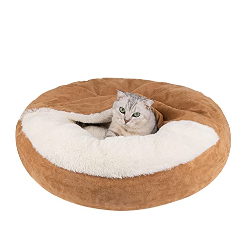 MICOOYO Beruhigendes Hundebett -Gemütliches Donut Hundedeckenbett für Hund, klemmendes Haustier Höhlenbett für Katzen Welpen (S, Khaki) von MICOOYO