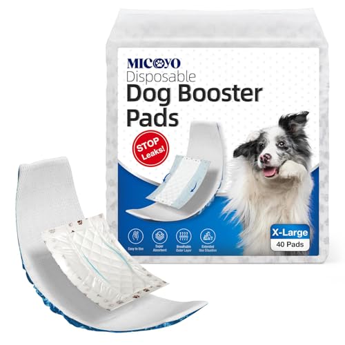 MICOOYO Einweg-Hundewindeleinlagen, Booster-Pads für Männliche und Weibliche Hunde, Super Saugfähige Perioden-Hundeeinlagen Pads Passen für die Meisten Hundewindeln (XL-40) von MICOOYO