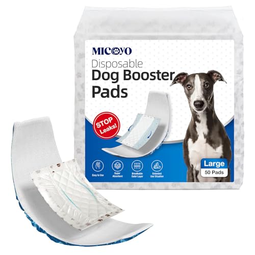 MICOOYO Einweg-Hundewindeleinlagen, Booster-Pads für Männliche und Weibliche Hunde, Super Saugfähige Perioden-Hundeeinlagen Pads Passen für die Meisten Hundewindeln (L-50) von MICOOYO