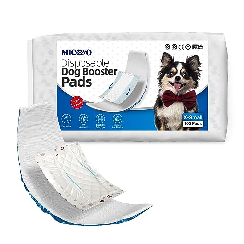 MICOOYO Einweg-Hundewindeleinlagen – Hunde-Booster-Pads für männliche & weibliche Hunde, super saugfähige Perioden-Hundeeinlagen (seitlicher auslaufsicherer Schutz, XS-100) von MICOOYO