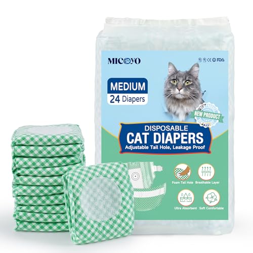 MICOOYO Einweg-Windeln für Welpen und Katzen, super saugfähige Haustierwindeln für Katzen, kleine Hunde, Einweg-Katzenwindelhosen für läufige Frauen (M, 24 Stück) von MICOOYO