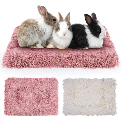 MICOOYO Kleintier-Bettmatte – flauschiges Fleece-Kaninchenbett, Haustierunterlage für Kaninchen, Meerschweinchen, Eichhörnchen, Hamster (Rosa und Weiß, S) von MICOOYO