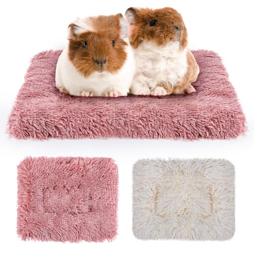 MICOOYO Kleintier-Bettmatte – Flauschiges Fleece-Kaninchenbett, Haustierunterlage für Kaninchen, Meerschweinchen, Eichhörnchen, Hamster (Rosa und Weiß, XS) von MICOOYO