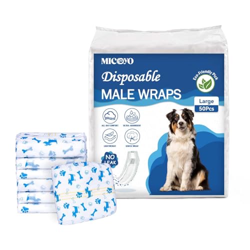 MICOOYO Wegwerf-Hundewindeln Rüde - Windeln für Hunde Haustier Hundewelpe, Super Saugfähige Hundewraps mit Nässeindikator(L-20) von MICOOYO