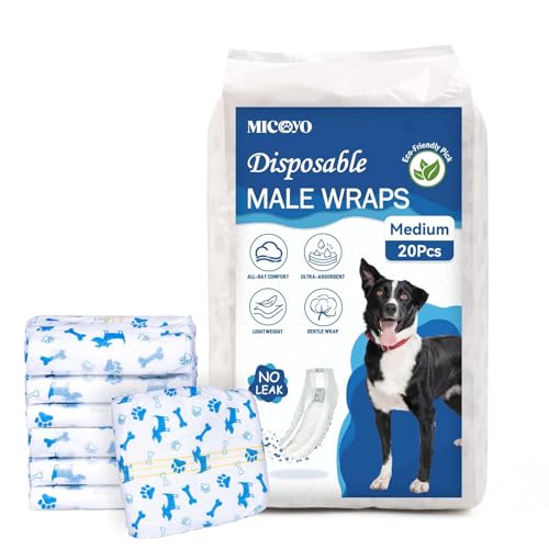 MICOOYO Wegwerf-Hundewindeln Rüde - Windeln für Hunde Haustier Hundewelpe, Super Saugfähige Hundewraps mit Nässeindikator(M-20) von MICOOYO