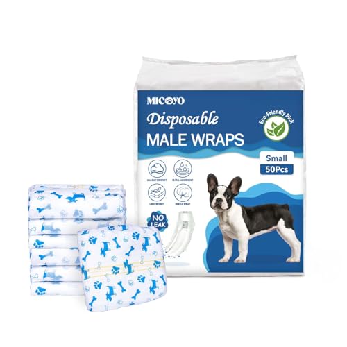 MICOOYO Wegwerf-Hundewindeln Rüde - Windeln für Hunde Haustier Hundewelpe, Super Saugfähige Hundewraps mit Nässeindikator(S-20) von MICOOYO