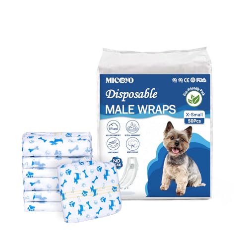 MICOOYO Wegwerf-Hundewindeln Rüde - Windeln für Hunde Haustier Hundewelpe, Super Saugfähige Hundewraps mit Nässeindikator(XS-20) von MICOOYO