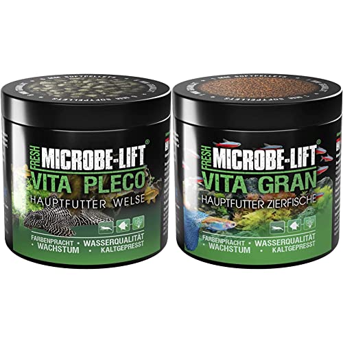 MICROBE-LIFT® - Vita Pleco | Granulat Welsfutter für Süßwasser Aquarium | Kaltgepresstes Futter, 250ml & ® - Vita Gran | Granulat Fischfutter für Fische in Süßwasser Aquarium 486g von MICROBE-LIFT