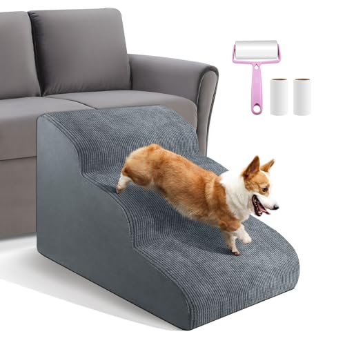 Hundetreppe für Hochbett Sofa, 3 Stufen Haustier Rampe Stufen, Pflege Verletzungsprävention, Senden Sie Fusseln Klebroller Set von MIDOUAUTOUK