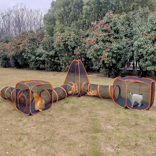 MIDUOLAI Katze Im Freien 6-In-1, Katzenzelt Und Katzentunnel FüR Innenkatzen Und Katzenhaus Im Freien FlexibilitäT Spielen Wege Cat -Playpen Im Freien,A von MIDUOLAI