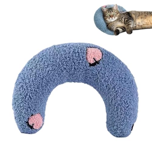 MIEDEON Weiches Haustierkissen für Hunde und Katzen, U-förmiges Hunde-Nackenkissen, beruhigendes Kissen, zum Schlafen, verbessert die Haustierbettmatte (Blau, 26,9 cm) von MIEDEON