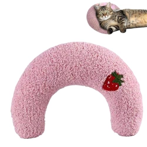 MIEDEON Weiches Haustierkissen für Hunde und Katzen, U-förmiges Hunde-Nackenkissen, beruhigendes Kissen, zum Schlafen, verbessert die Haustierbettmatte (Rosa, 26,9 cm) von MIEDEON